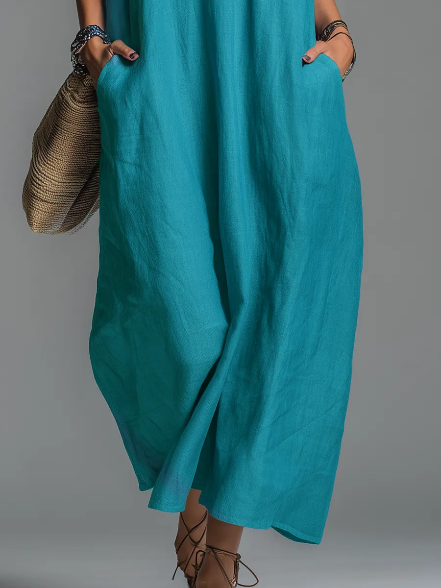 Comfortable And Casual V-neck Embroidered Sleeveless Maxi Dress sold by Oyrosy product image thumbnail 4