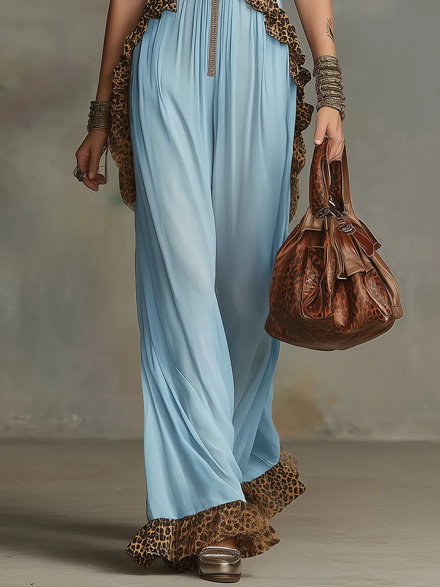 Retro Sporty Style V-neck Ruffled Sleeveless Chiffon Jumpsuit sold by Oyrosy product image thumbnail 4