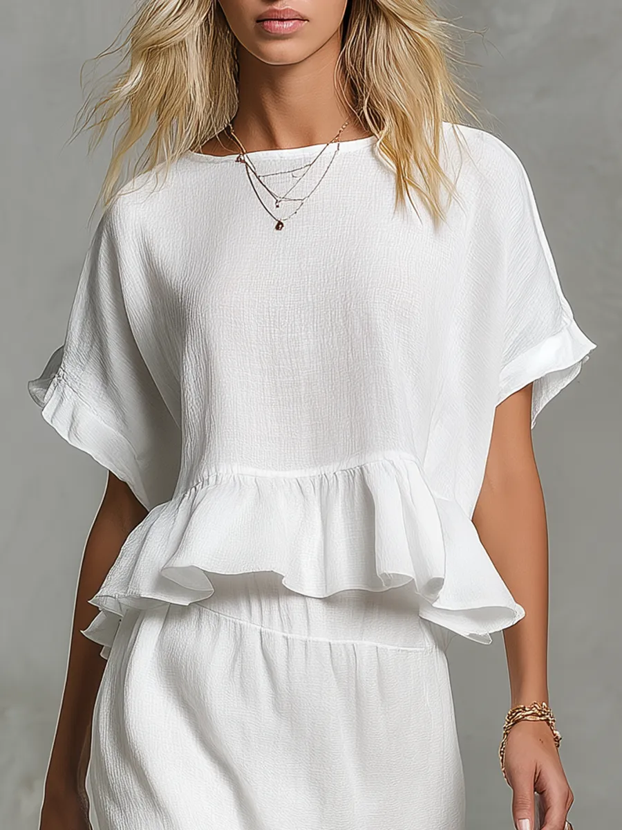 Retro High-quality Elegant Solid-color Sleeveless Top And Ruffle Skirt Set sold by Oyrosy product image thumbnail 3