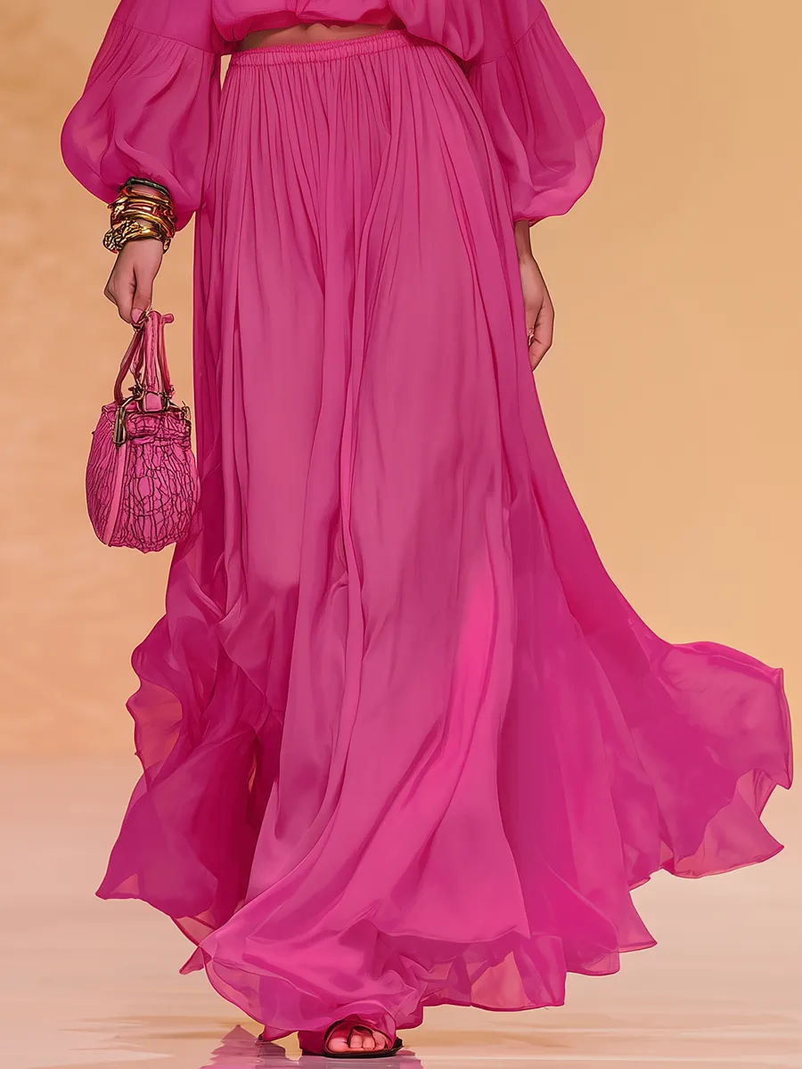 Elegant Vintage Off-the-shoulder Chiffon Top And Wide-leg Pants Set sold by Oyrosy product image thumbnail 4