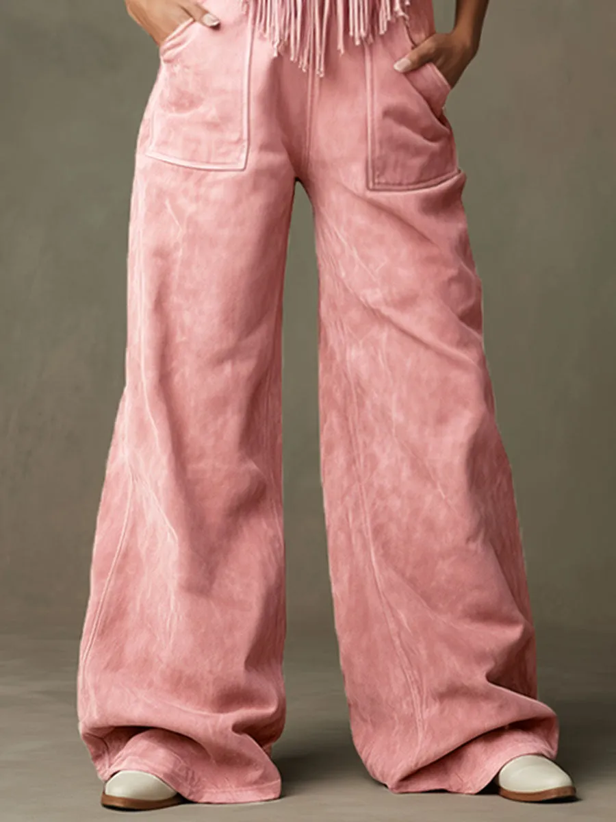 Western Retro Light Pink Faux Suede Tassel Overalls sold by Oyrosy product image thumbnail 4