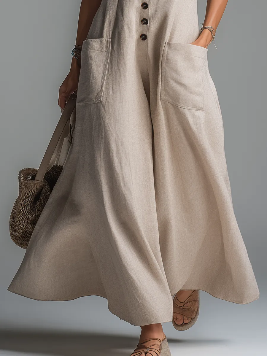 Comfortable And Casual V-neck Button-down Sleeveless Maxi Dress sold by Oyrosy product image thumbnail 4
