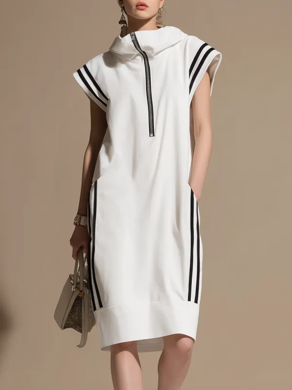 Retro Sporty Color-blocked Striped Sleeveless Midi Dress sold by Oyrosy