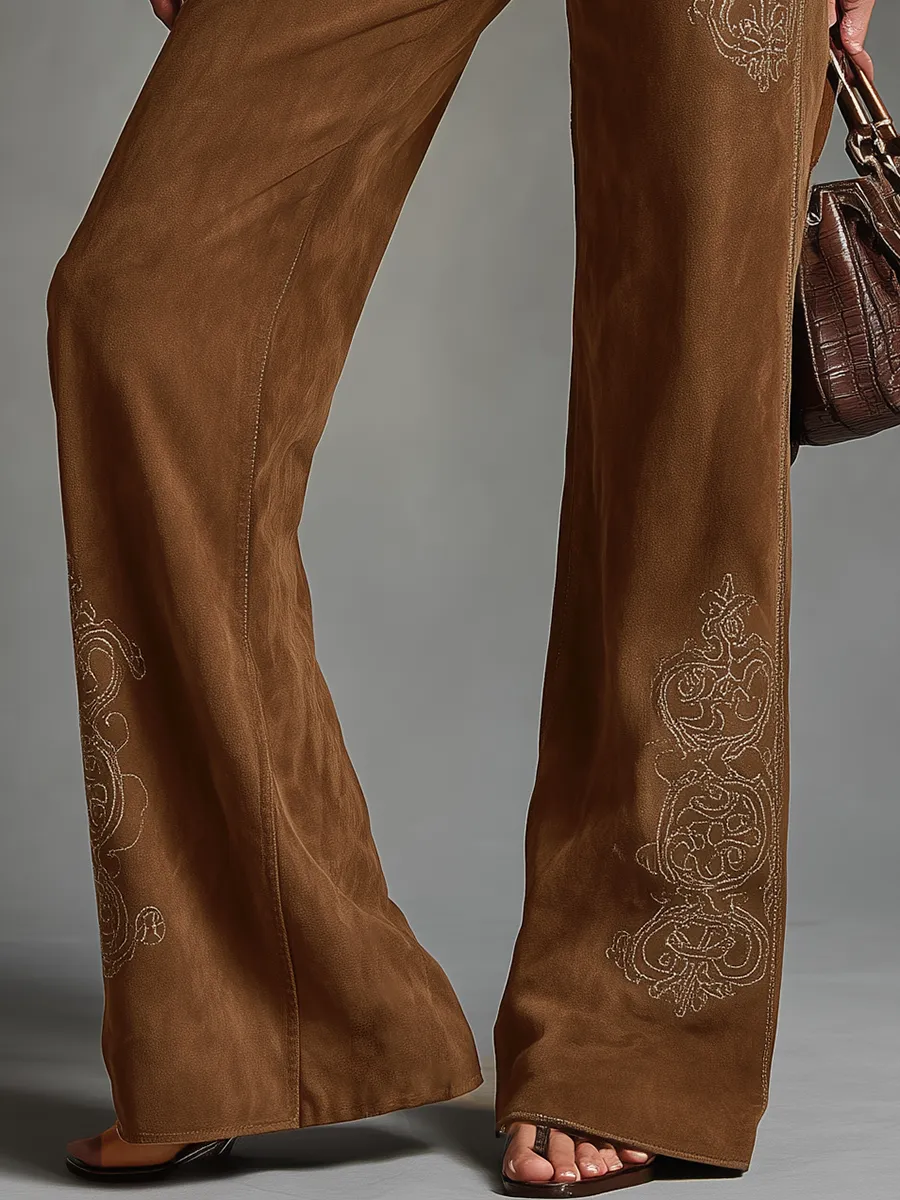 Retro-style Comfortable Elastic Waist Embroidered Flared Pants sold by Oyrosy product image thumbnail 4