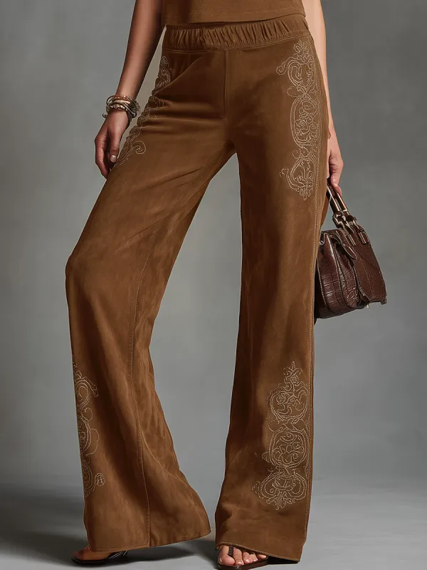 Retro-style Comfortable Elastic Waist Embroidered Flared Pants sold by Oyrosy
