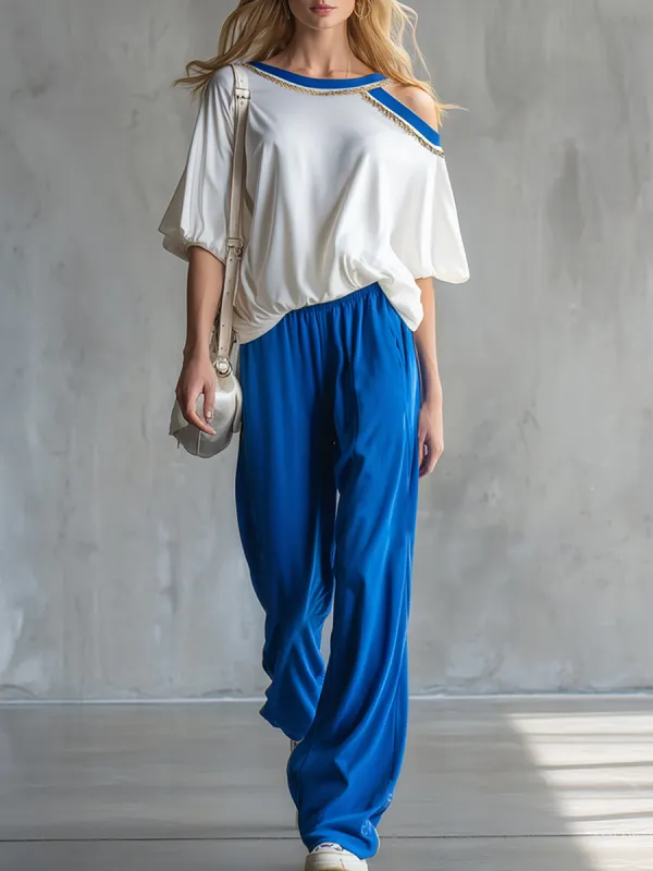 Casual Everyday Sportswear Off-the-shoulder T-shirt And Sweatpants Set sold by Oyrosy