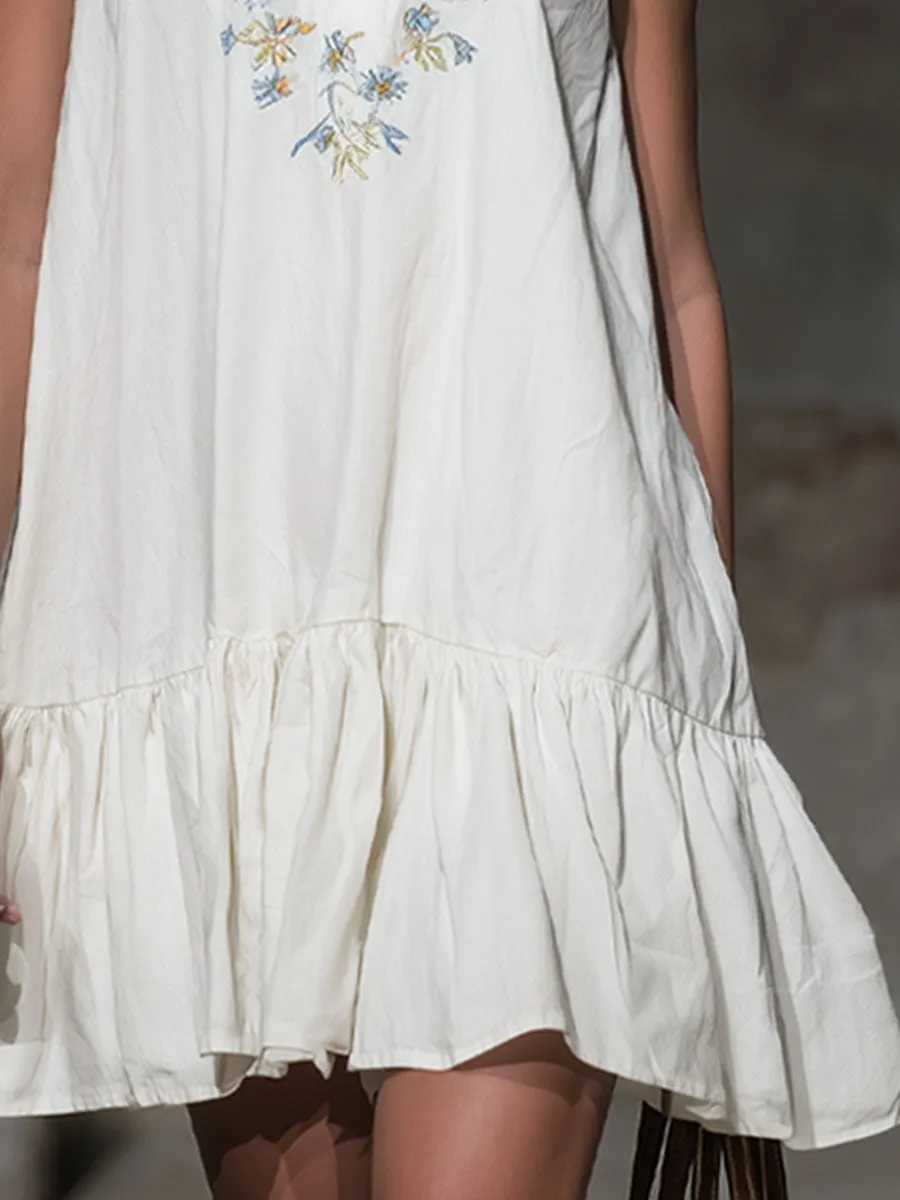 V-neck Floral Embroidered Cotton Sleeveless Mini Dress sold by Oyrosy product image thumbnail 3