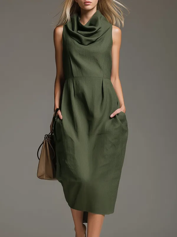 Casual And Stylish Sleeveless Cowl Neck And Pockets Midi Dress sold by Oyrosy