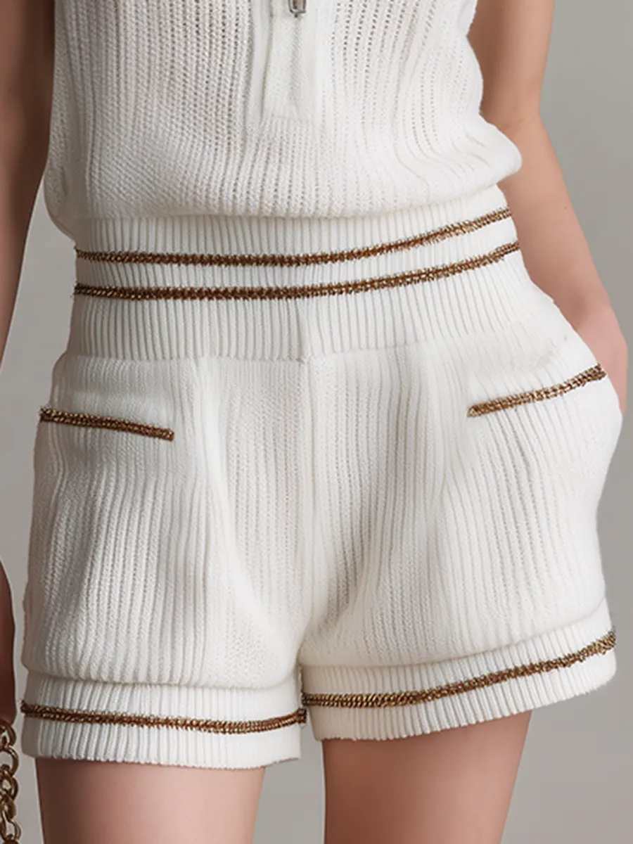 Sporty Casual Stand-up Collar Zip-up Sleeveless Top And Shorts Knitted Set sold by Oyrosy product image thumbnail 4