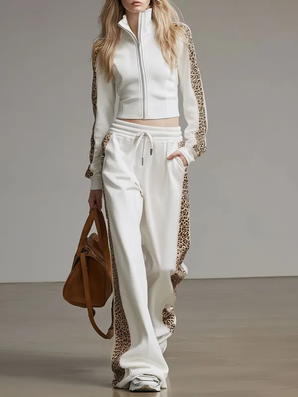 Color-blocked Patchwork Stand-collar Long-sleeved Top And Pants Set sold by Oyrosy