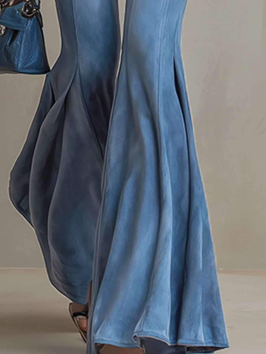 Western Retro Embroidered Blue Ruffled Vest And Trousers Set sold by Oyrosy product image thumbnail 4