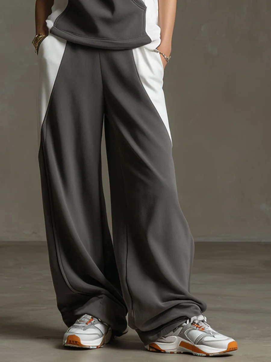 Retro Gray And White Sleeveless Sweatshirt And Wide-leg Pants Set sold by Oyrosy product image thumbnail 4