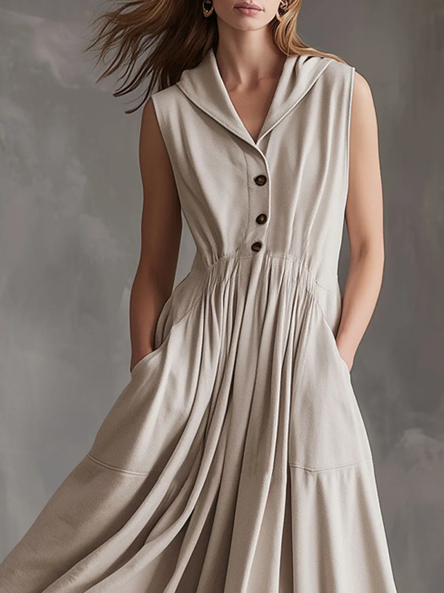 Sporty Retro Apricot Sleeveless A-line Midi Dress sold by Oyrosy product image thumbnail 3