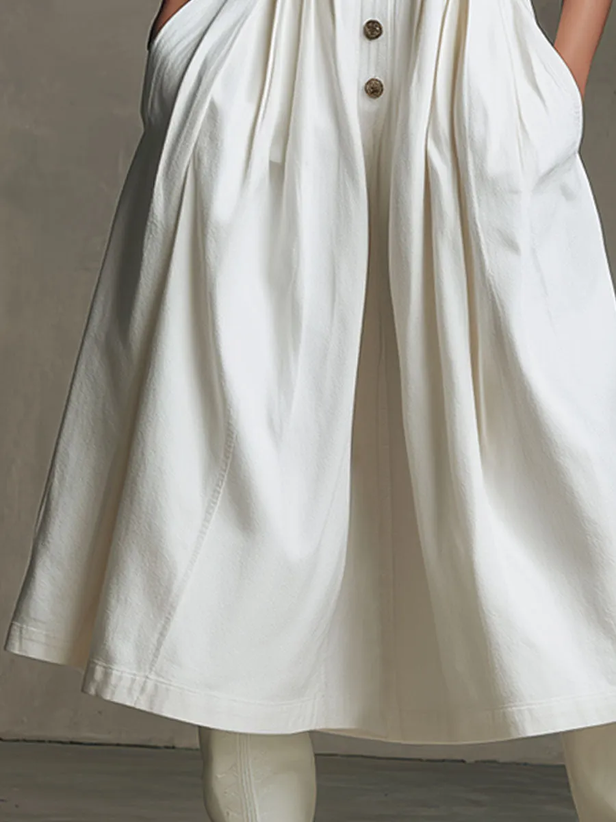 Casual Retro White Denim Sleeveless A-line Midi Dress sold by Oyrosy product image thumbnail 4