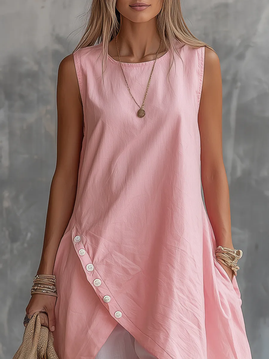 Retro Casual Vacation Asymmetrical Hem Top And Harem Pants Set sold by Oyrosy product image thumbnail 3