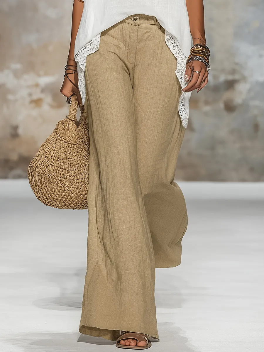 Retro Casual Resort Style Lace-trimmed Top And Flared Pants Set sold by Oyrosy product image thumbnail 4