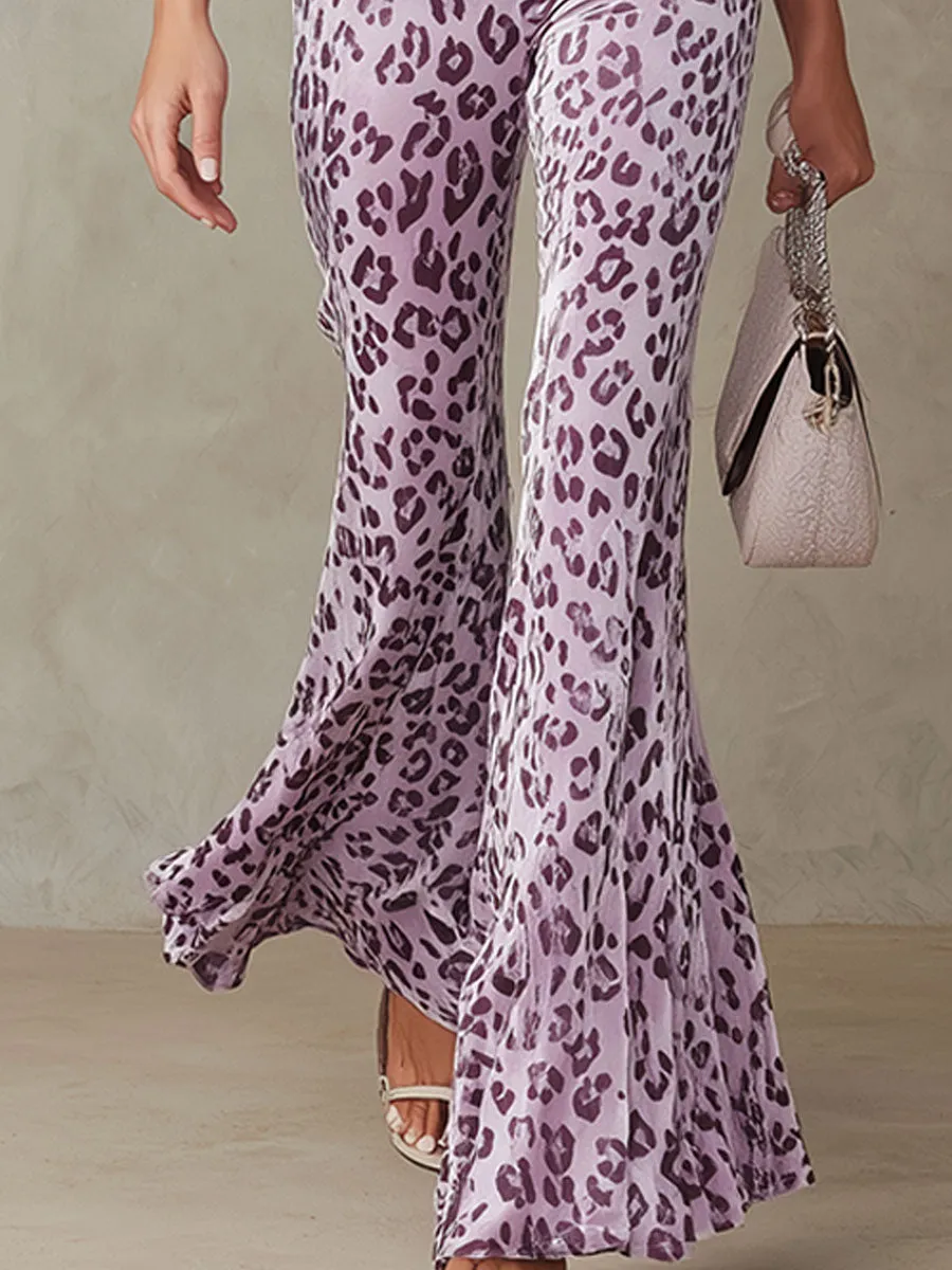 Stylish And Elegant Purple Leopard Print Velvet Sleeveless Top And Pants Set sold by Oyrosy product image thumbnail 4