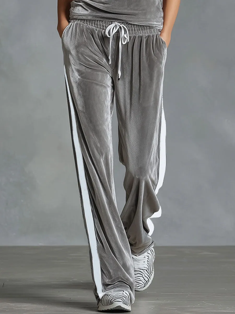 V-neck Hooded Sleeveless Top And Pants Velvet Set sold by Oyrosy product image thumbnail 3