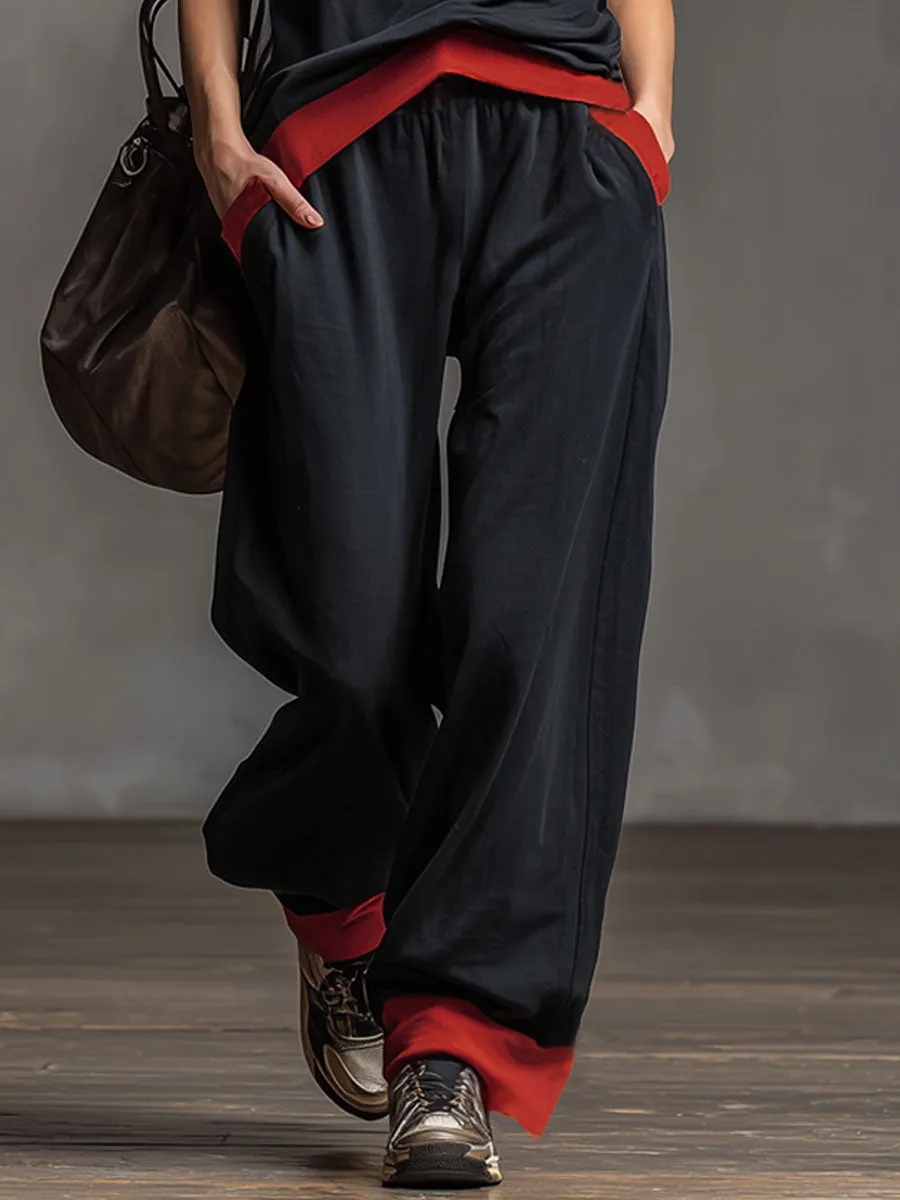 Loose-fitting Color-blocked V-neck Sleeveless Top And Pants Set sold by Oyrosy product image thumbnail 3