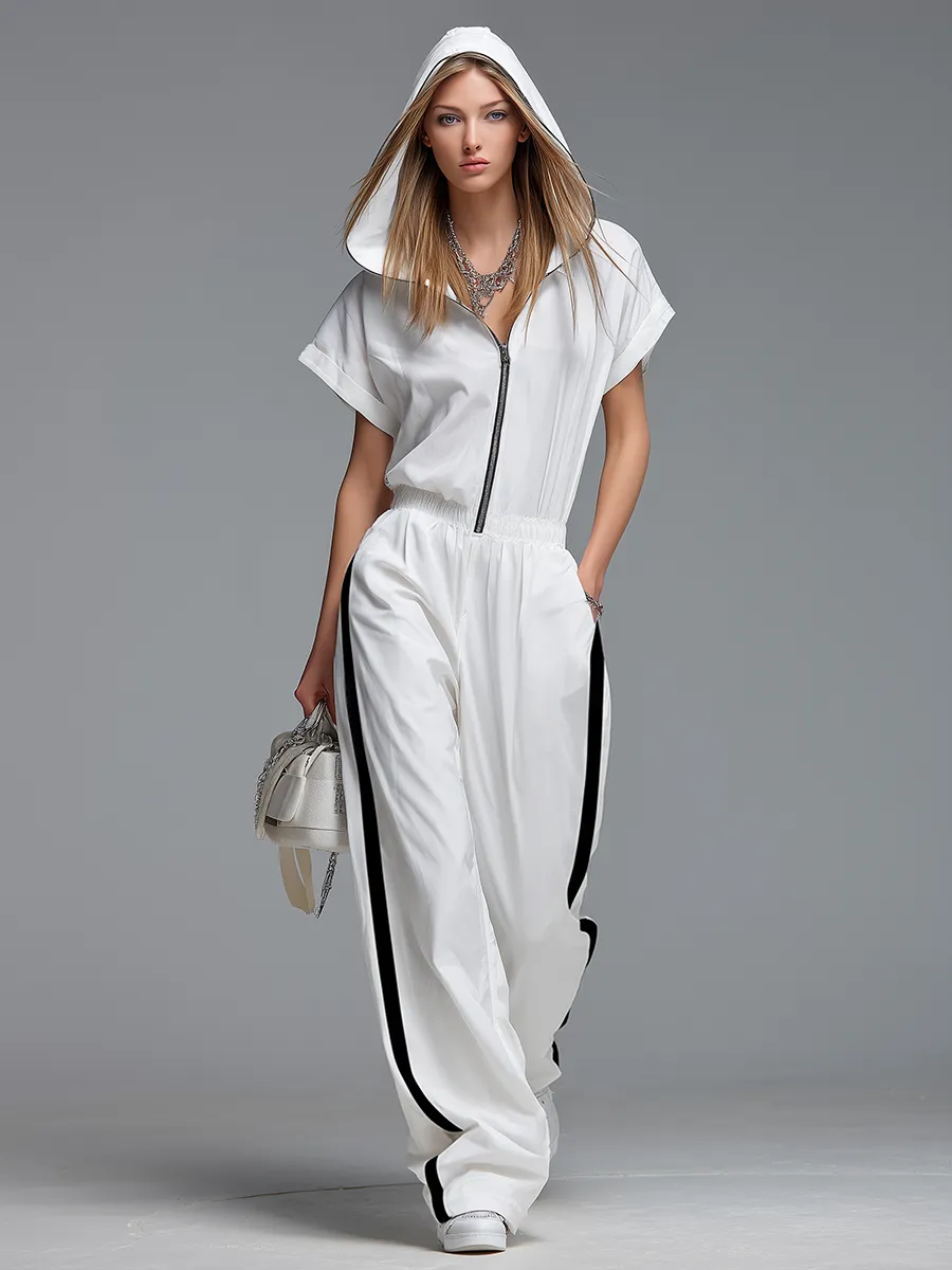 Casual And Comfortable Hooded Zip-up Short-sleeved Jumpsuit sold by Oyrosy product image thumbnail 2