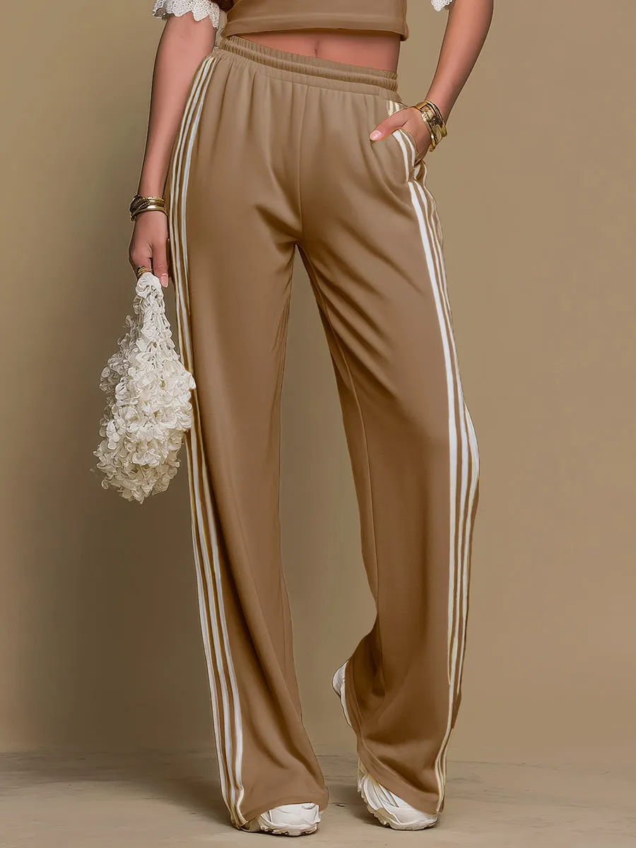 Sporty Retro Off-the-shoulder Short-sleeved T-shirt And Wide-leg Pants Set sold by Oyrosy product image thumbnail 4