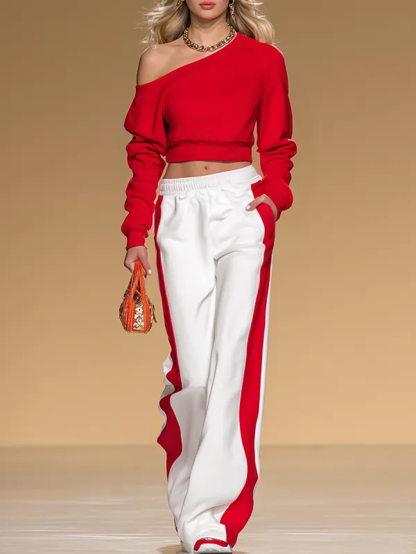 Athletic-style Retro Long-sleeved Sweatshirt And Wide-leg Pants Set sold by Oyrosy