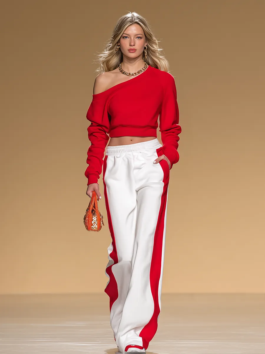 Athletic-style Retro Long-sleeved Sweatshirt And Wide-leg Pants Set sold by Oyrosy product image thumbnail 2