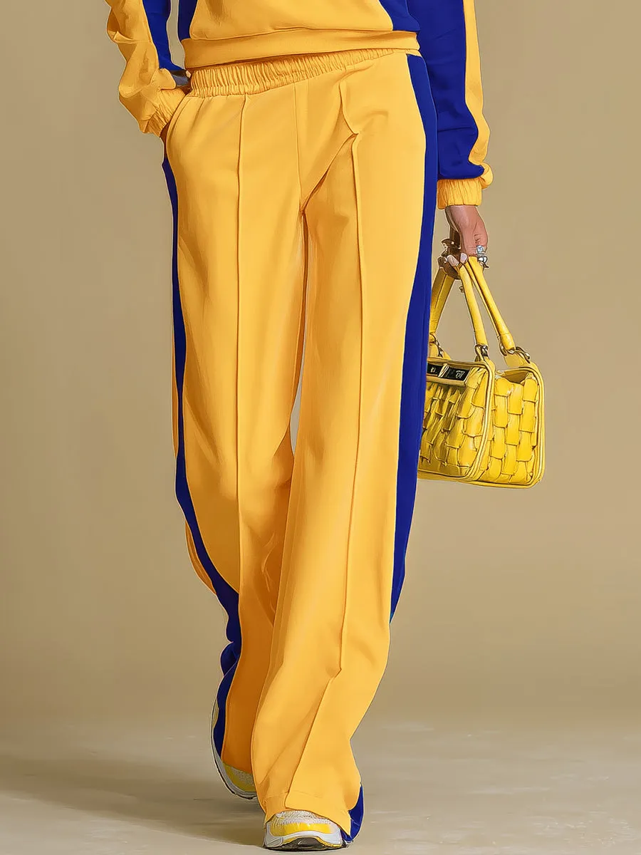 Retro Sporty Color-blocked Long-sleeved Sweatshirt And Wide-leg Pants Set sold by Oyrosy product image thumbnail 4