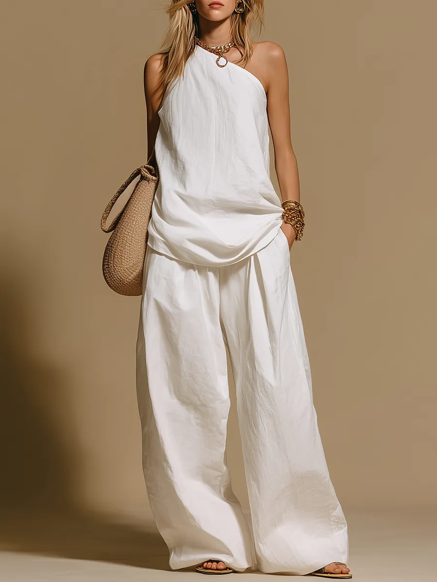 Stylish Casual Sleeveless Top And Wide-leg Pants Set sold by Oyrosy