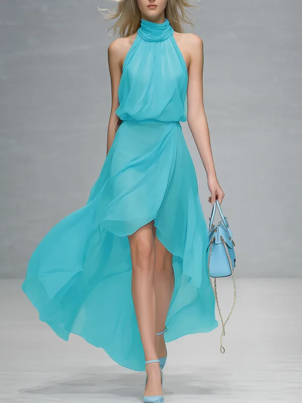 Elegant And Stylish Halter Neck Sleeveless Chiffon Maxi Dress sold by Oyrosy