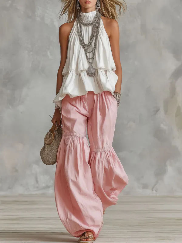 Cotton Turtleneck Sleeveless Top And Pants Set sold by Oyrosy