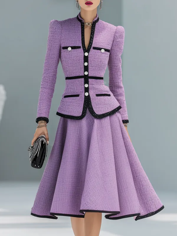 Elegant Contrasting Color Tweed Two-piece Set made by Oyrosy