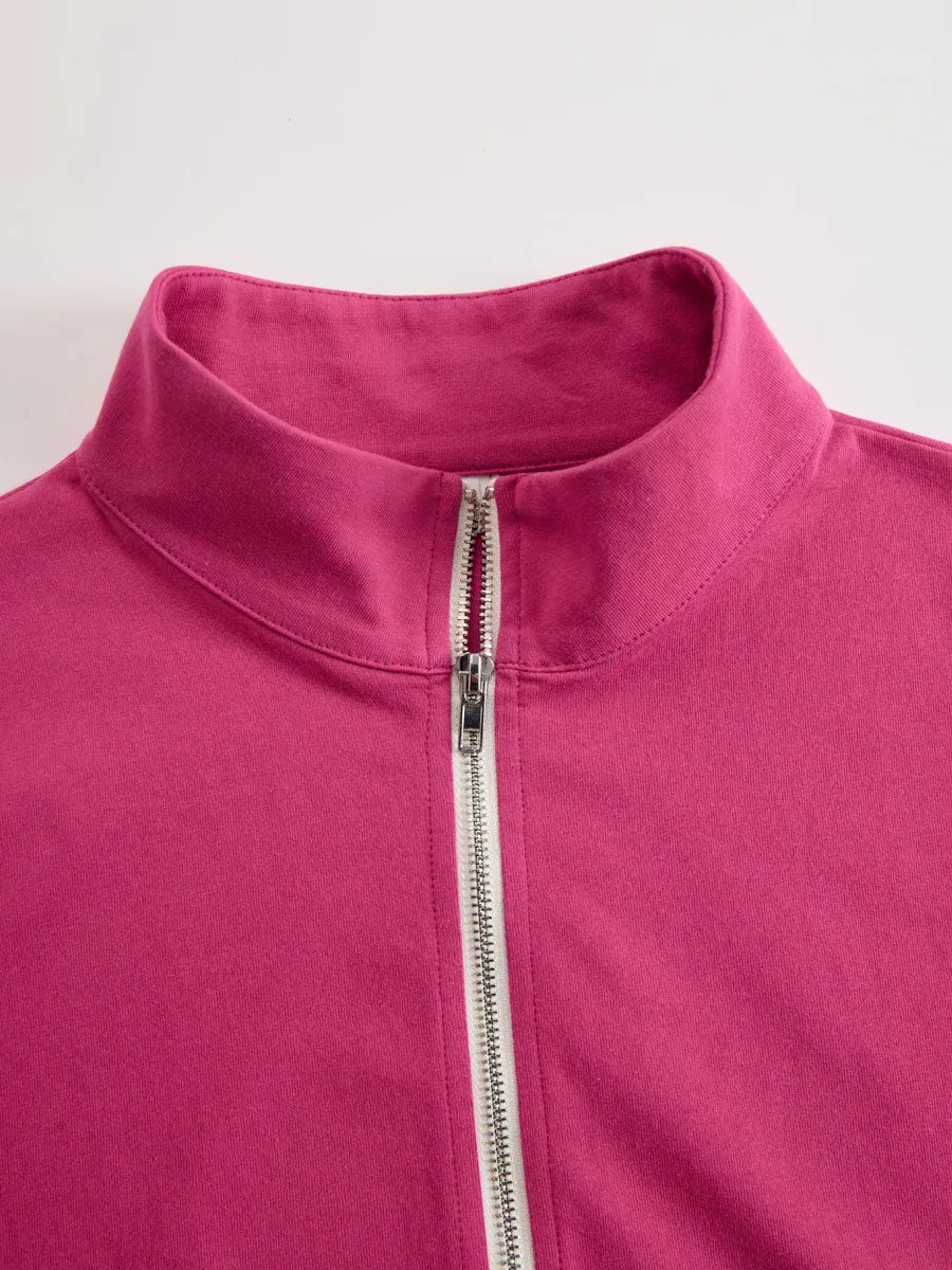 Sporty Retro Pink Cotton Half-Zip Ruffle Sweatshirt Mini Dress sold by Oyrosy product image thumbnail 4