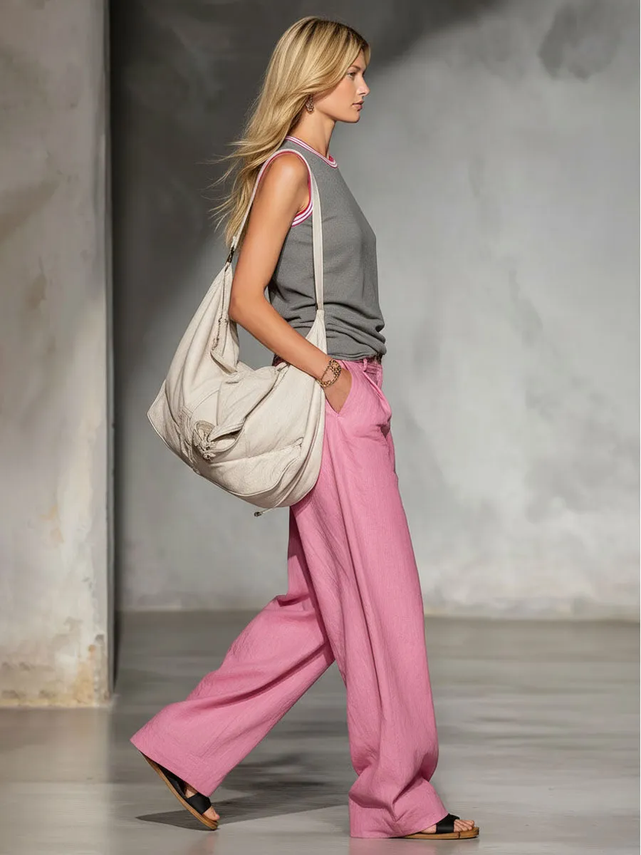 Round-neck Sleeveless Top And Cotton And Linen Wide-leg Pants Set sold by Oyrosy product image thumbnail 3