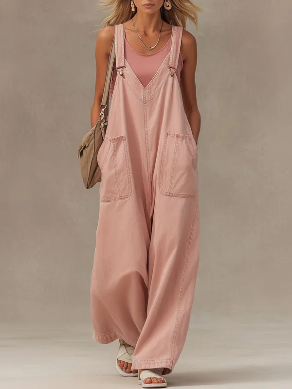 Stylish And Casual Pink Washed Denim Overalls made by Oyrosy