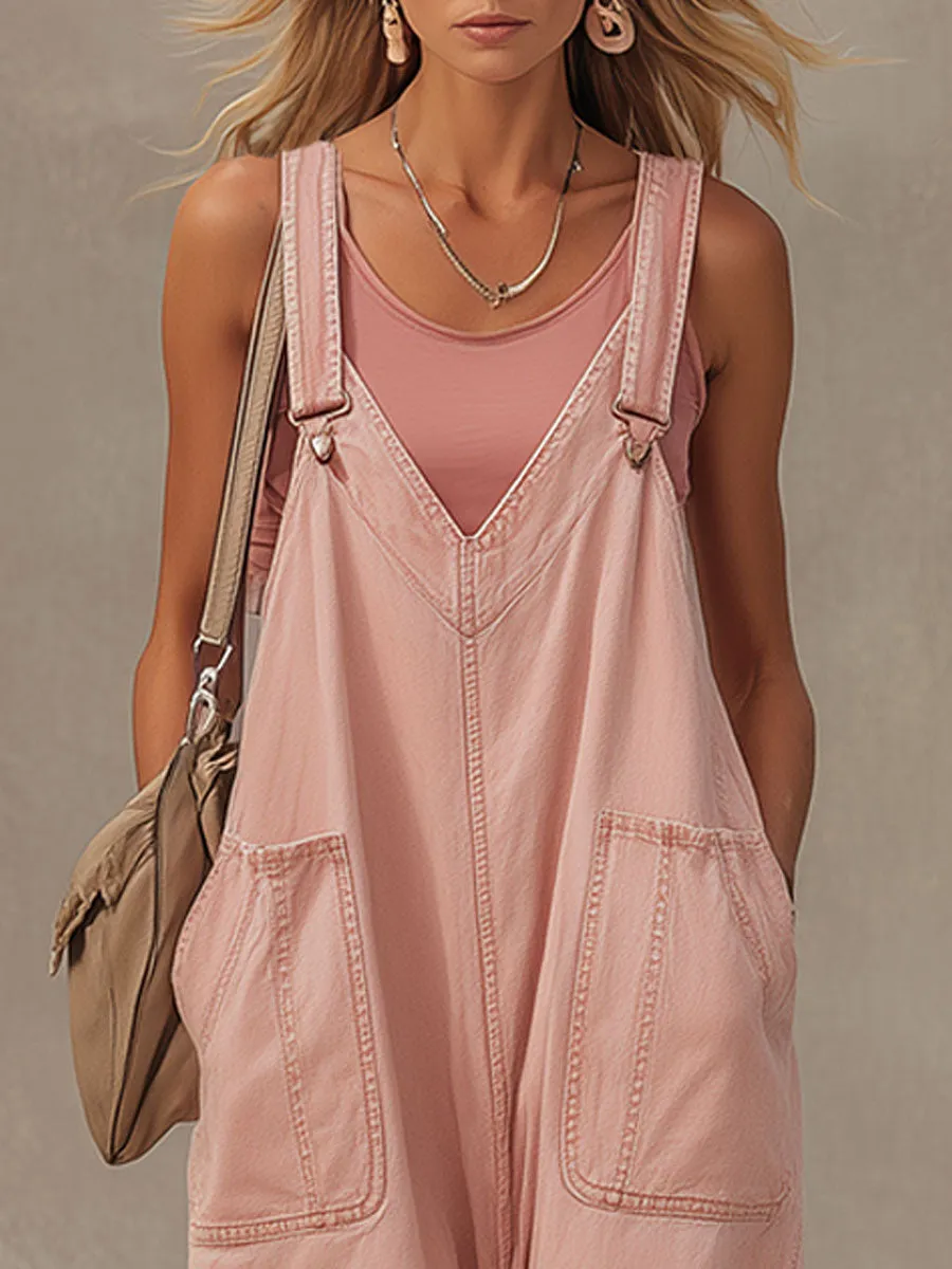 Stylish And Casual Pink Washed Denim Overalls sold by Oyrosy product image thumbnail 5