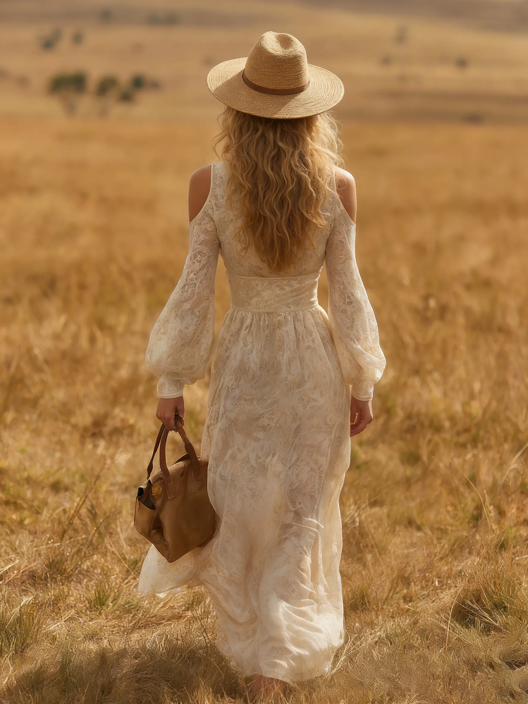 Free And Stylish V-neck Openwork Shoulders Long-sleeved Lace Maxi Dress sold by Oyrosy product image thumbnail 3