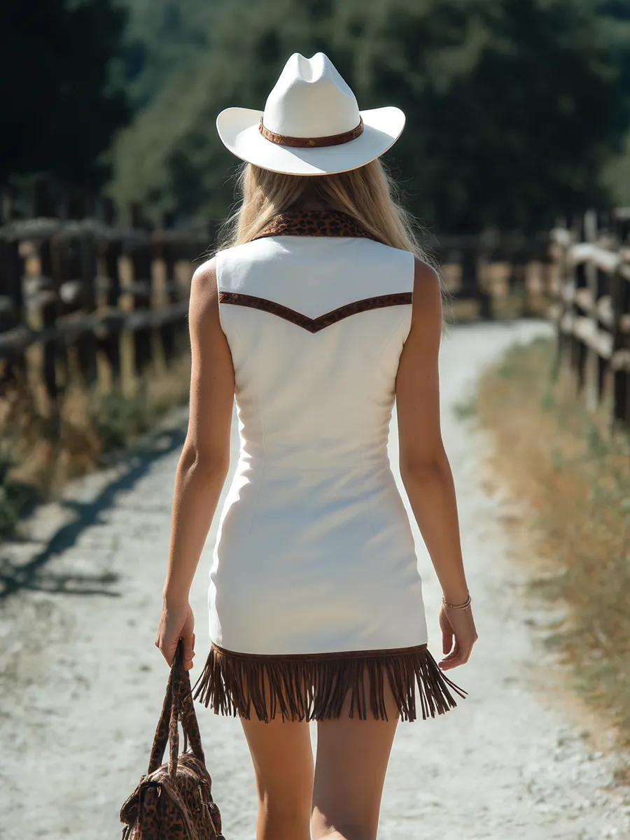 Retro Casual Lapel Zipper Sleeveless Faux Suede Mini Dress sold by Oyrosy product image thumbnail 3