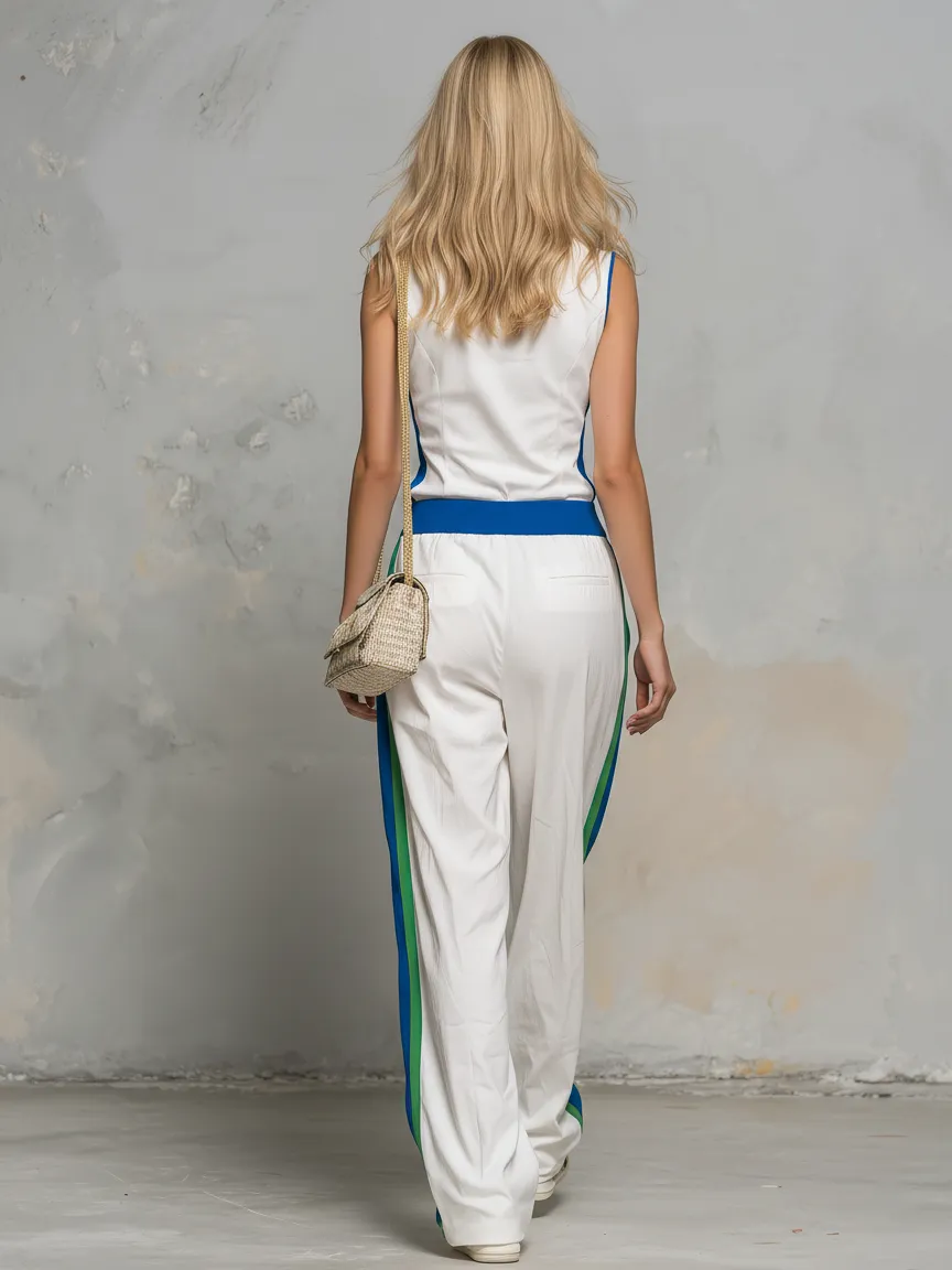 Sporty And Fashionable Casual Collared Sleeveless Top And Trouser Set sold by Oyrosy product image thumbnail 3