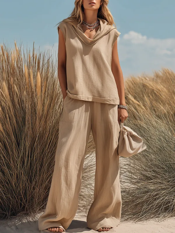 Retro Western Style Cotton And Linen Solid Color Two-piece Set sold by Oyrosy