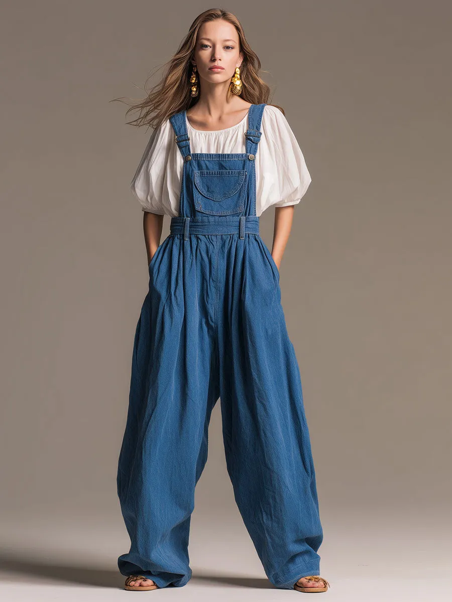Casual Retro Blue Denim Wide-leg Overalls sold by Oyrosy product image thumbnail 2