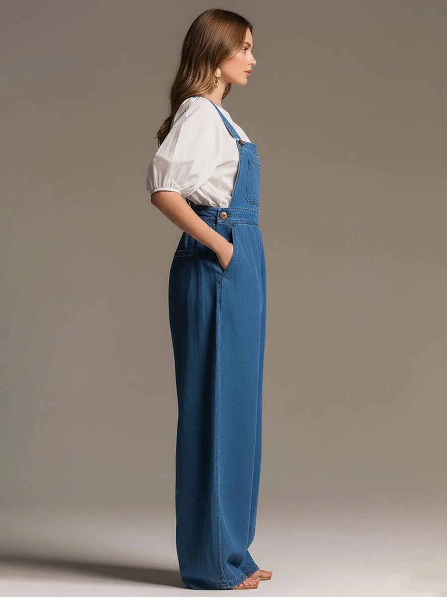 Casual Retro Blue Denim Wide-leg Overalls sold by Oyrosy product image thumbnail 3