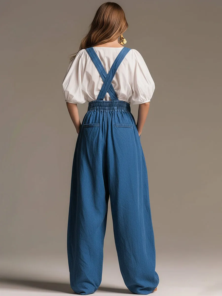 Casual Retro Blue Denim Wide-leg Overalls sold by Oyrosy product image thumbnail 4