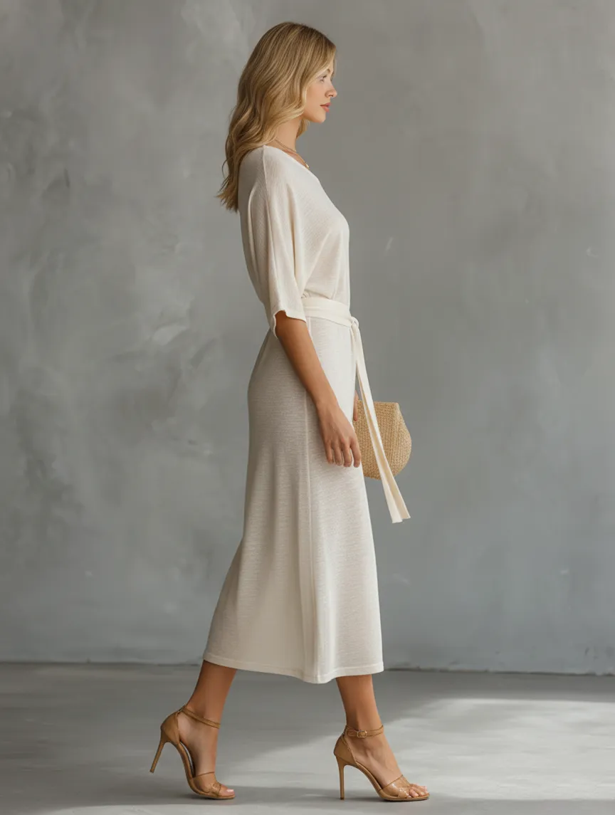 Lazy And Elegant Off-shoulder Short-sleeved Slit Midi Dress sold by Oyrosy product image thumbnail 2