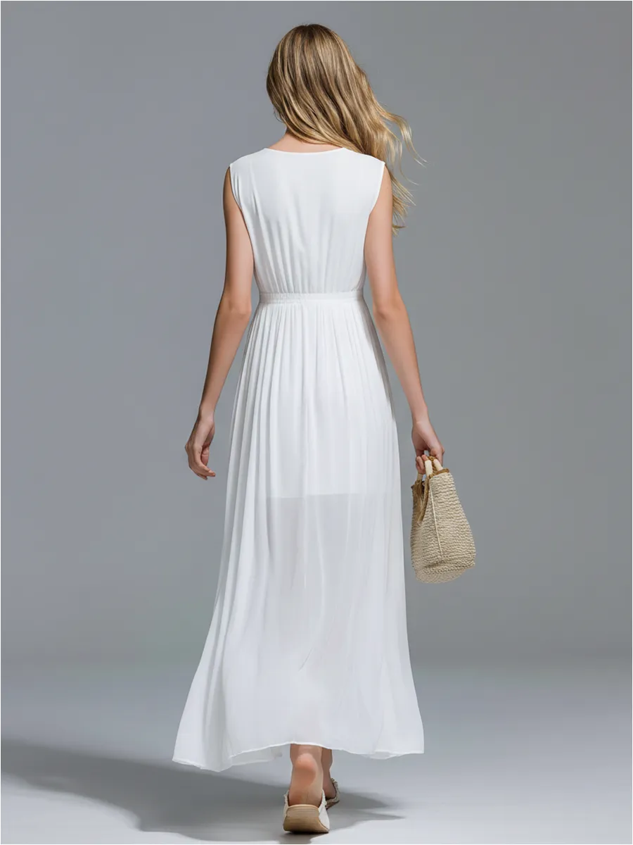 Elegant And Beautiful V-neck Wide-shoulder Sleeveless Chiffon Maxi Dress sold by Oyrosy product image thumbnail 3
