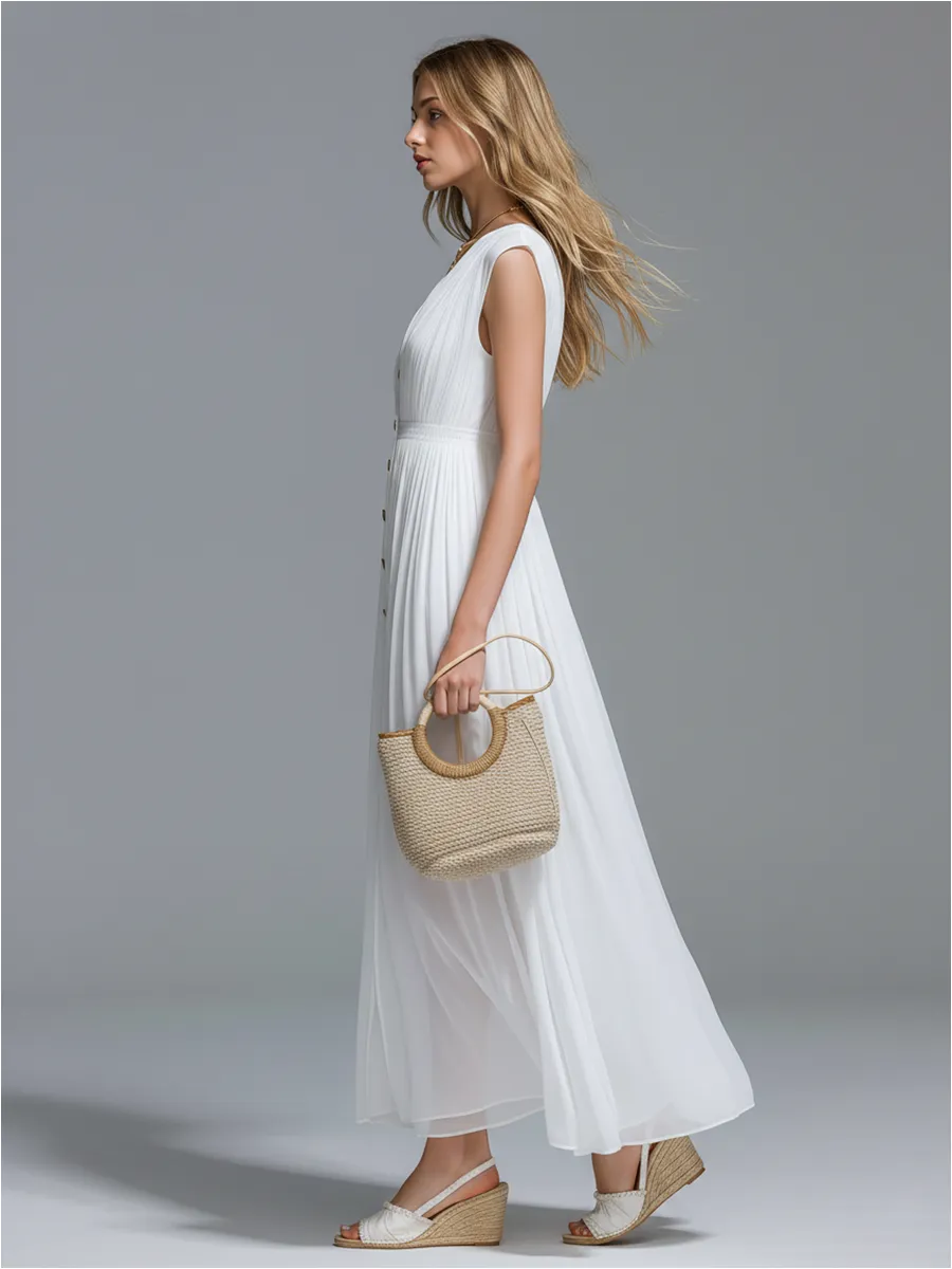 Elegant And Beautiful V-neck Wide-shoulder Sleeveless Chiffon Maxi Dress sold by Oyrosy product image thumbnail 2