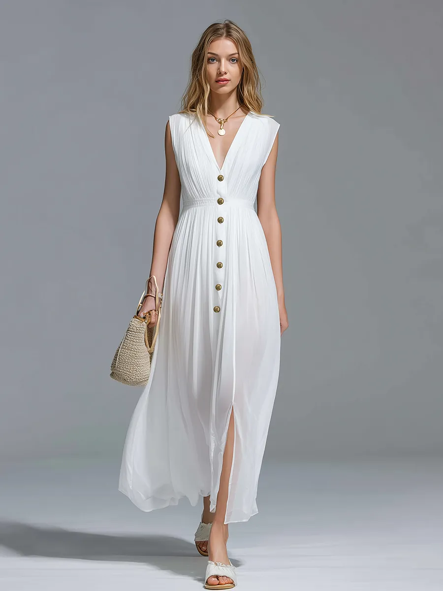 Elegant And Beautiful V-neck Wide-shoulder Sleeveless Chiffon Maxi Dress sold by Oyrosy product image thumbnail 4