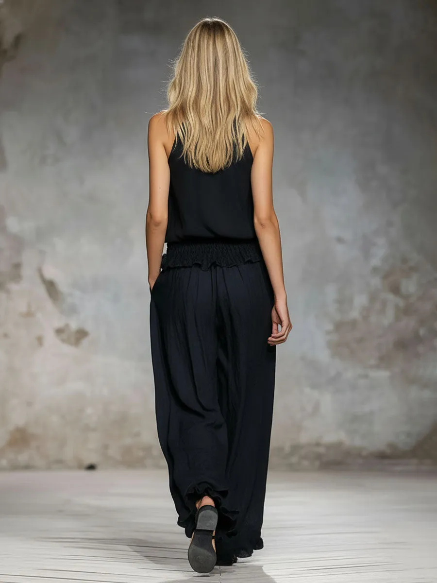 V-neck Vintage Floral Embroidered Sleeveless Cotton Top And Pants Set sold by Oyrosy product image thumbnail 4