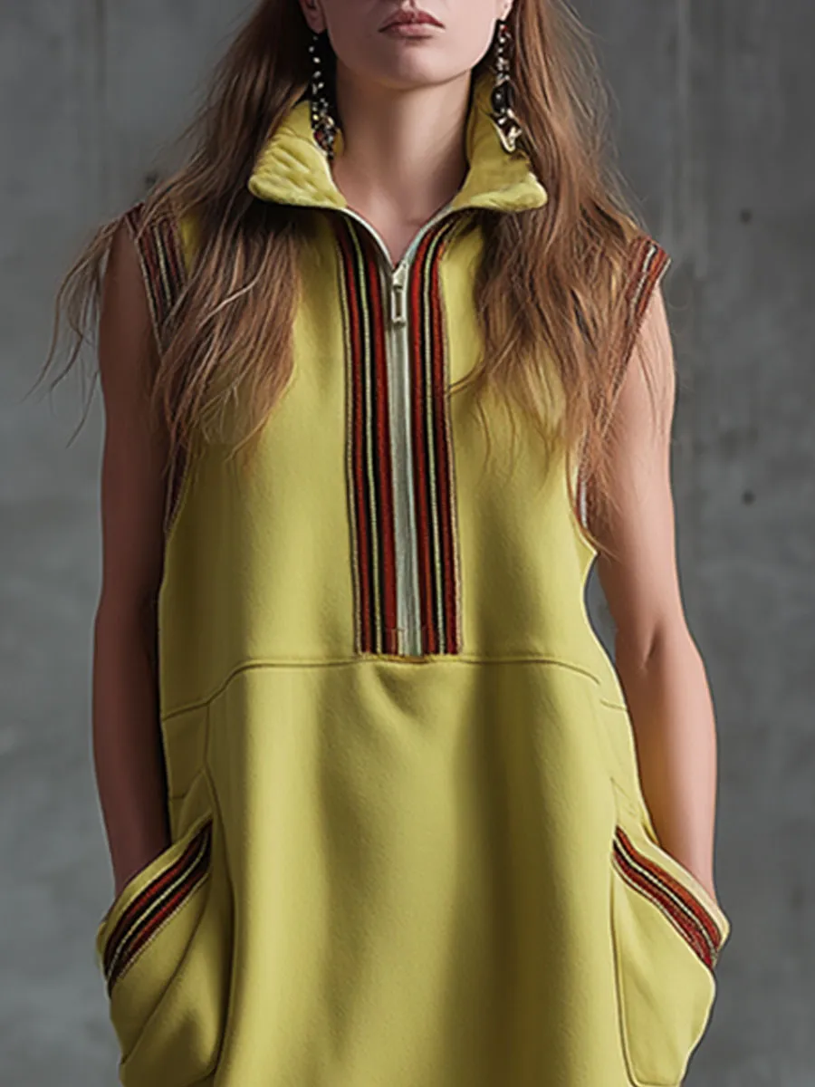 Sporty Retro-style Woven Yellow-green Slit Sleeveless Maxi Dress sold by Oyrosy product image thumbnail 5