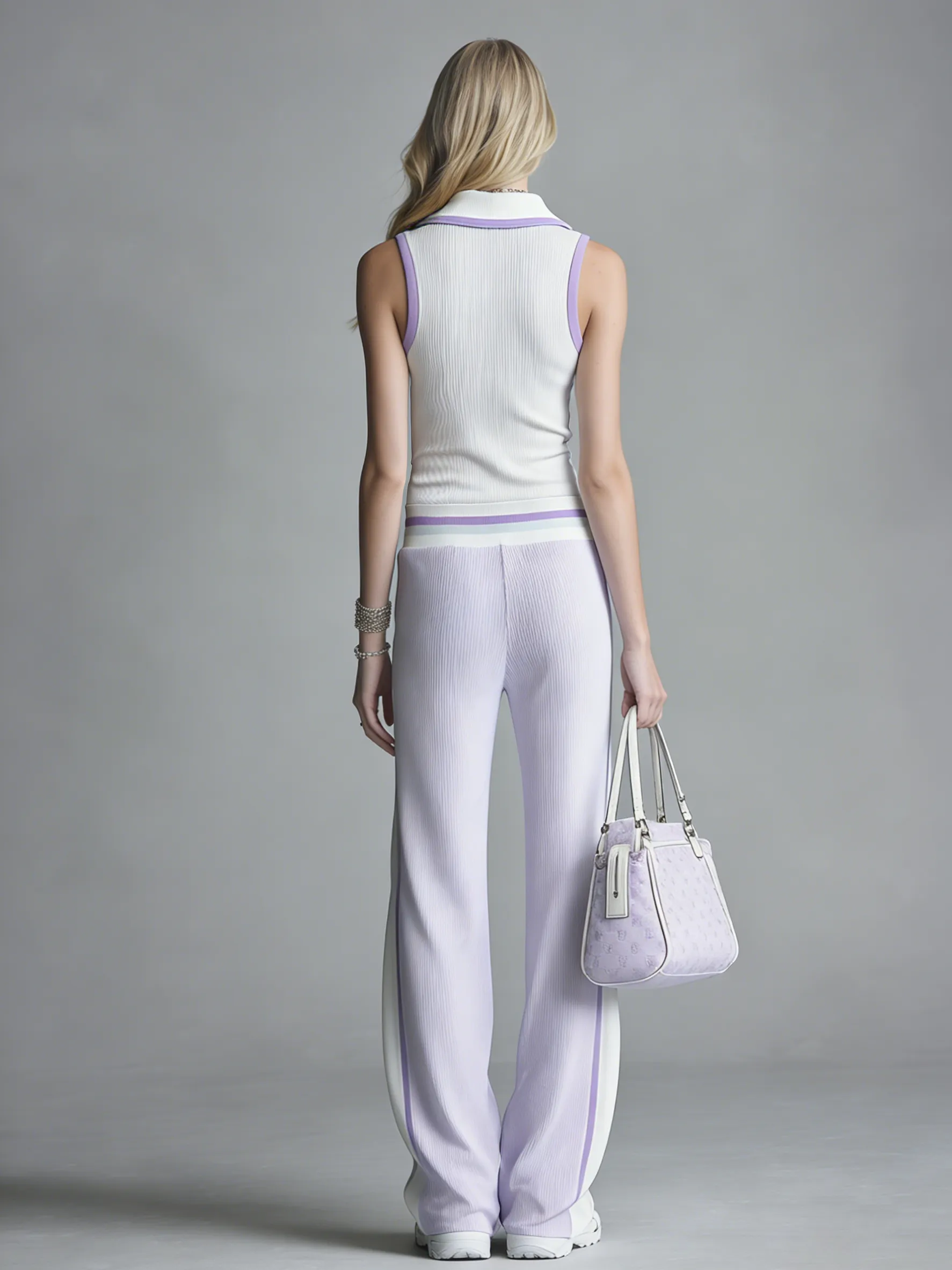 Sporty Casual Collared Sleeveless Top And Wide-leg Trousers Set sold by Oyrosy product image thumbnail 3